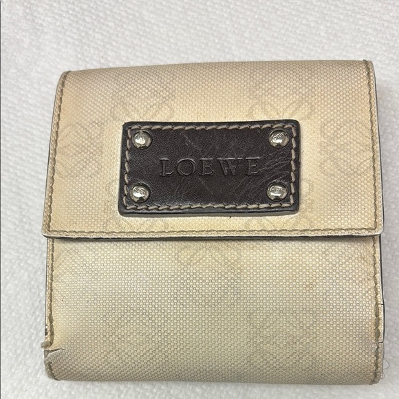 Loewe Light Tan Wallet with Dark Brown Accent .- wear /tear but in good / unisex